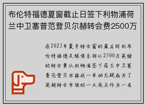 布伦特福德夏窗截止日签下利物浦荷兰中卫塞普范登贝尔赫转会费2500万英镑