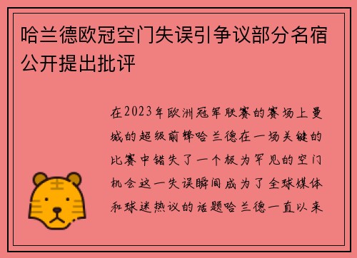 哈兰德欧冠空门失误引争议部分名宿公开提出批评